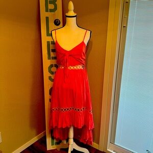 Sundress, high low skirt, looks red but it’s light pink